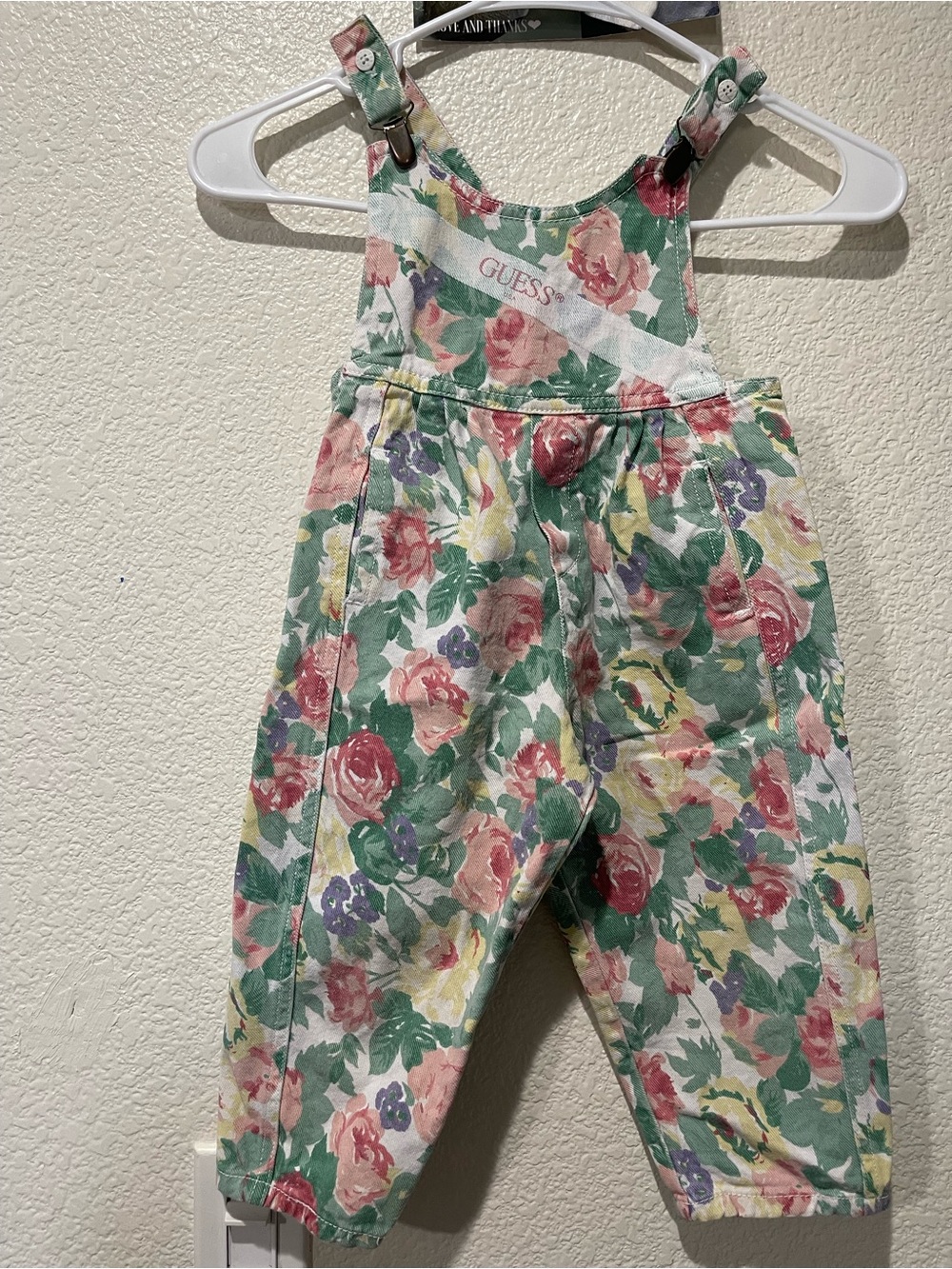 Vintage GUESS Floral Overalls for Kids - Green Multi
